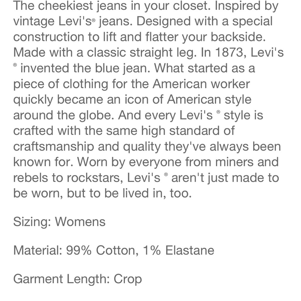 Levi’s womens high rise wedgie straight cropped jeans new - Picture 5 of 5